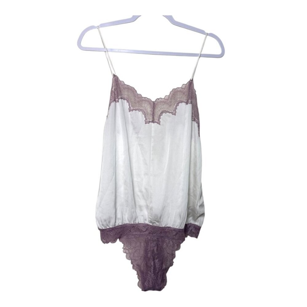 Free People Intimately D8 Night Bodysuit Women L Evening Cream/Lilac Lace NWT